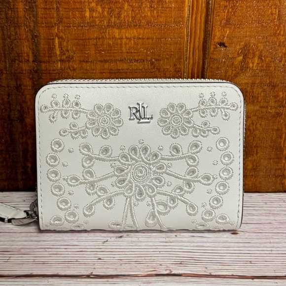 RALPH LAUREN Eyelet Embroidered Leather Zip Wallet - Picture 1 of 3